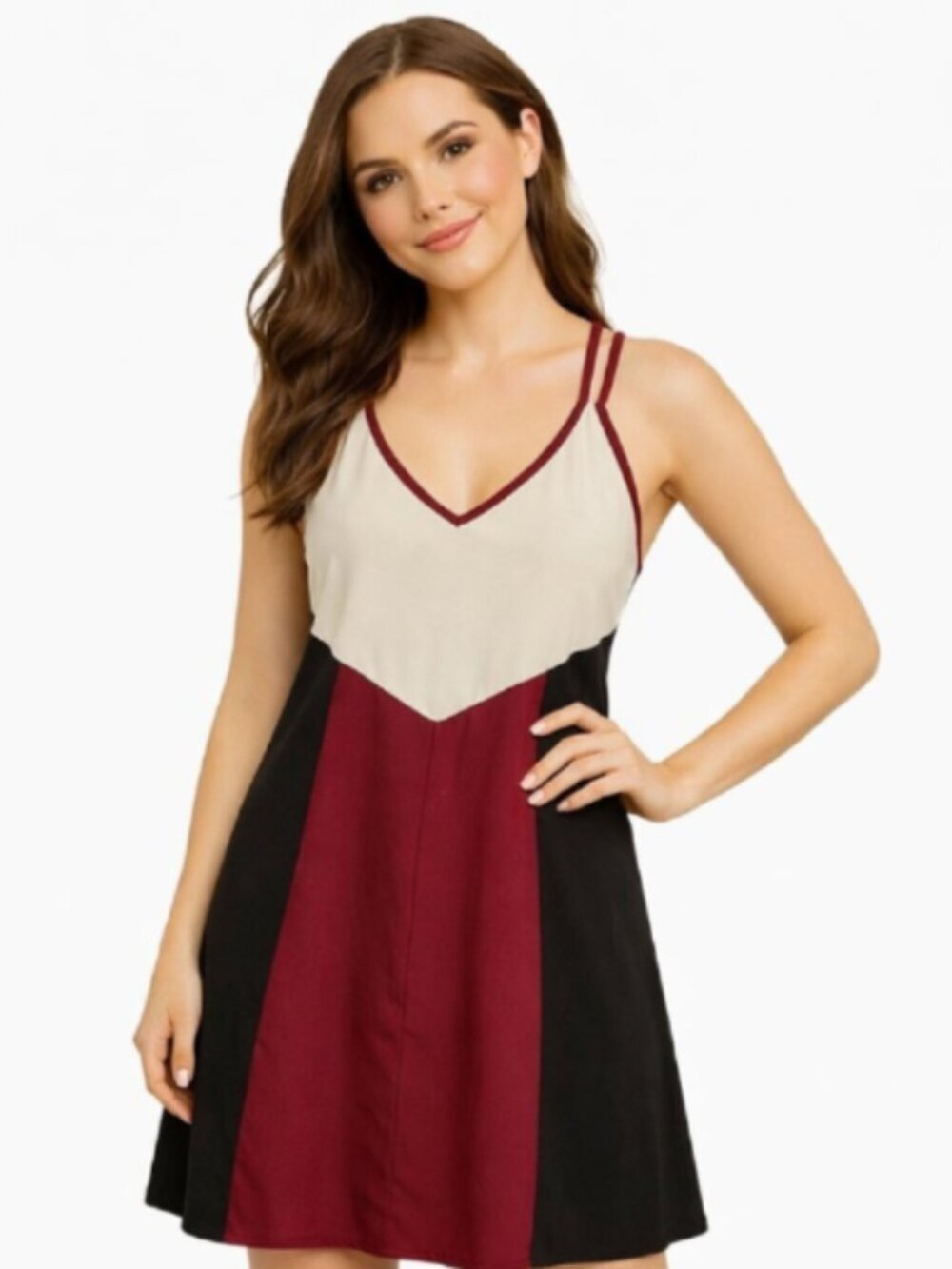 New Jay Godfrey Size 8 All Silk Color Block Dress Deep V-Neck Racerback USA